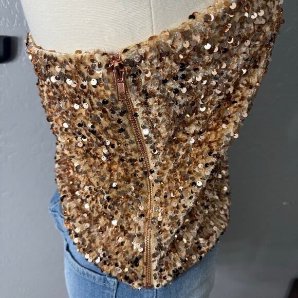 By Anthropologie Sequin Tube Top, Yellow, M - Picture 2 of 7